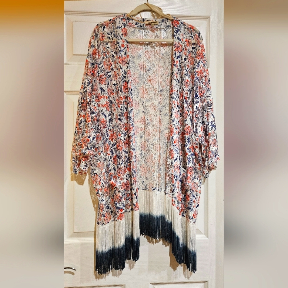 DEMOCRACY lace & fringe Duster. Sz 1X